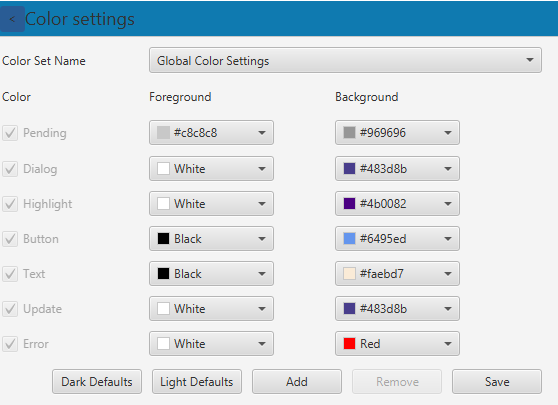 Embed Control Color Scheme editor