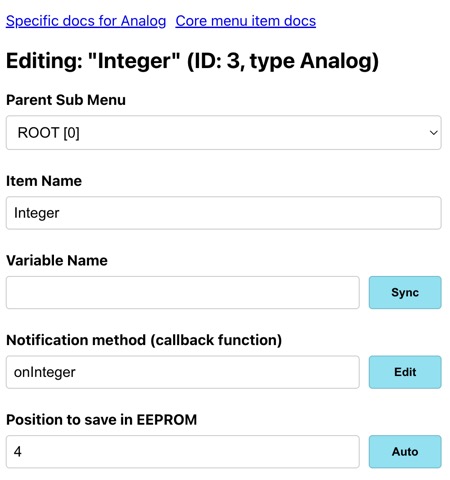 Menu Editor showing item properties