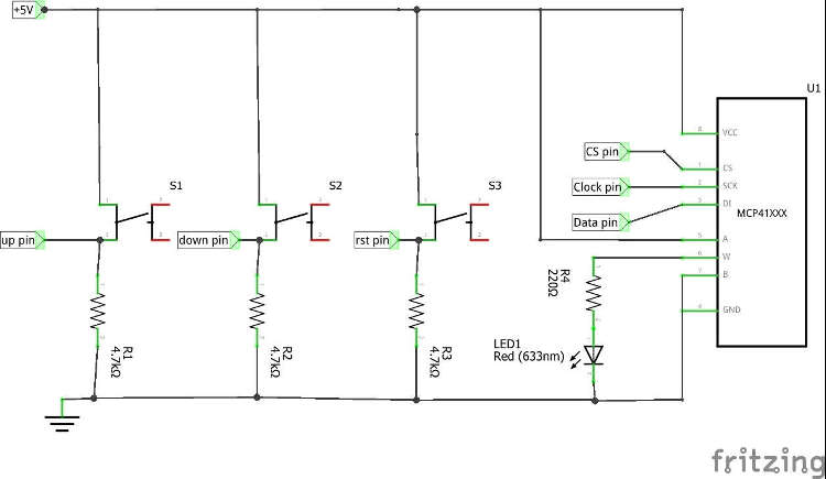 Schematic showing SPI controlled potentiometer