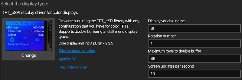 TFT_eSPI plugin within code generator