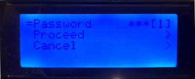 LCD showing secure menu password request
