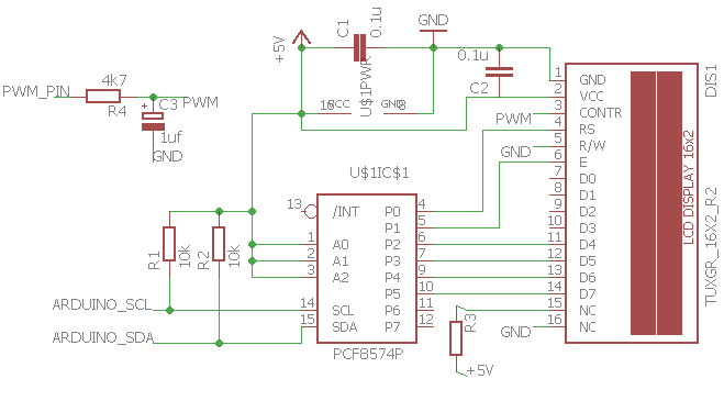 Circuit example for wiring display via 8574 